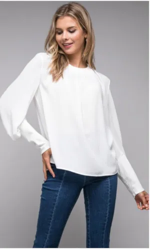 Thoughful Charm Off-White Bishop Sleeve Dressy Blouse