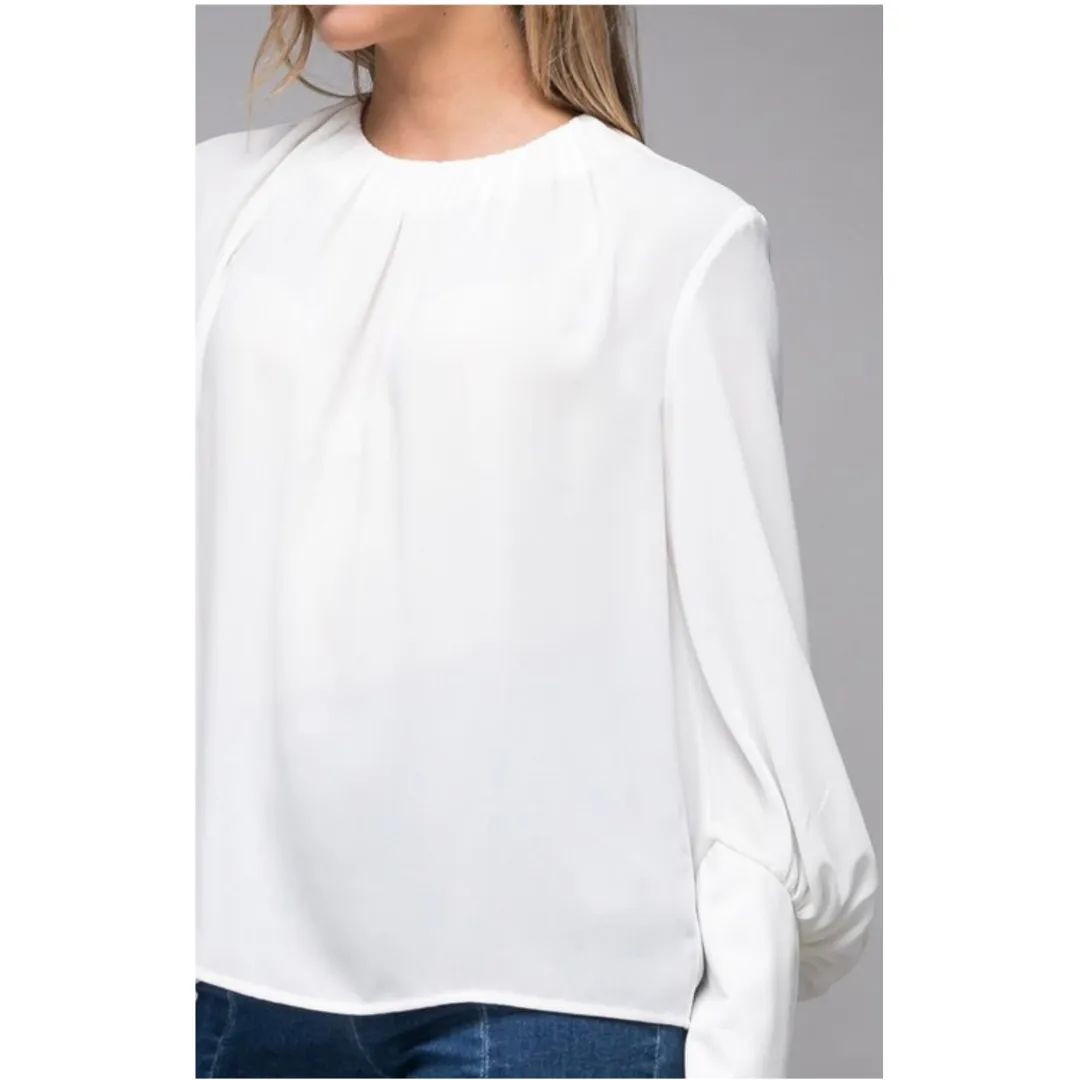 Thoughful Charm Off-White Bishop Sleeve Dressy Blouse