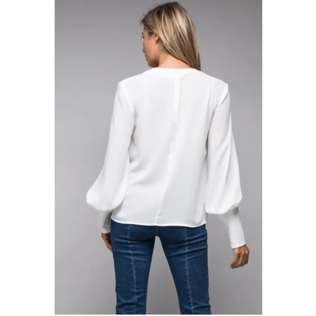 Thoughful Charm Off-White Bishop Sleeve Dressy Blouse