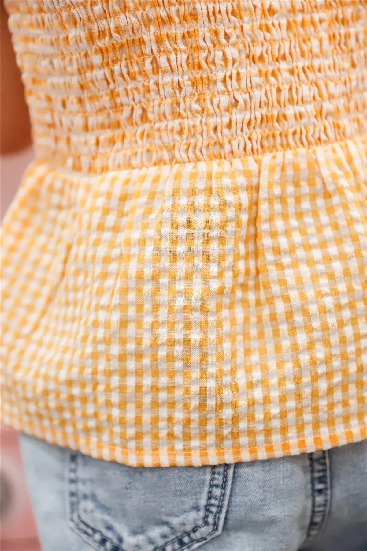 Toddler Girls Orange Plaid Smocked Flare Hem Sleeveless Top /1-1-2-1