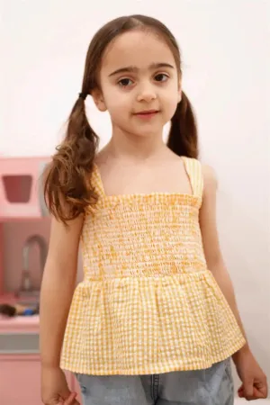 Toddler Girls Orange Plaid Smocked Flare Hem Sleeveless Top /1-1-2-1