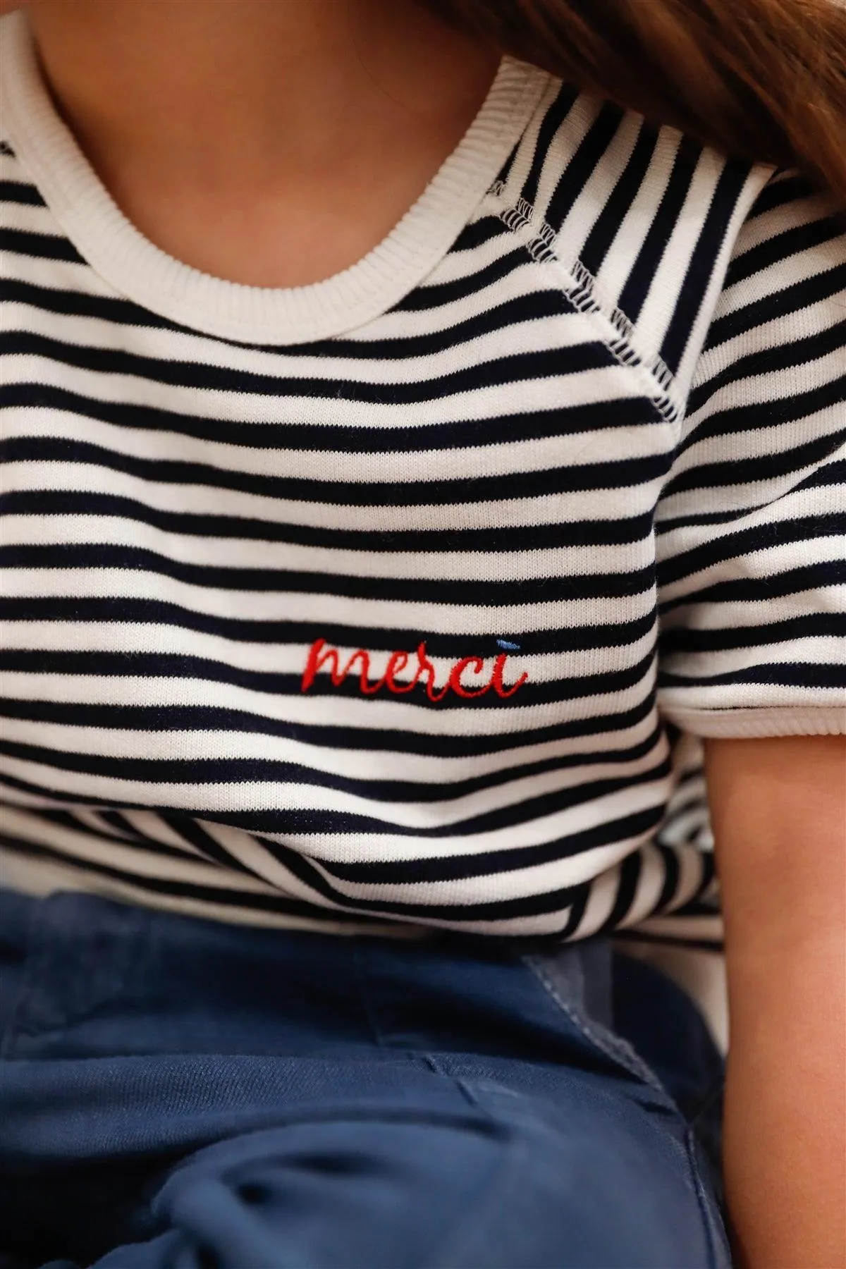 Toddler Little Girls "Merci" Cotton Stripe Short Sleeve Top