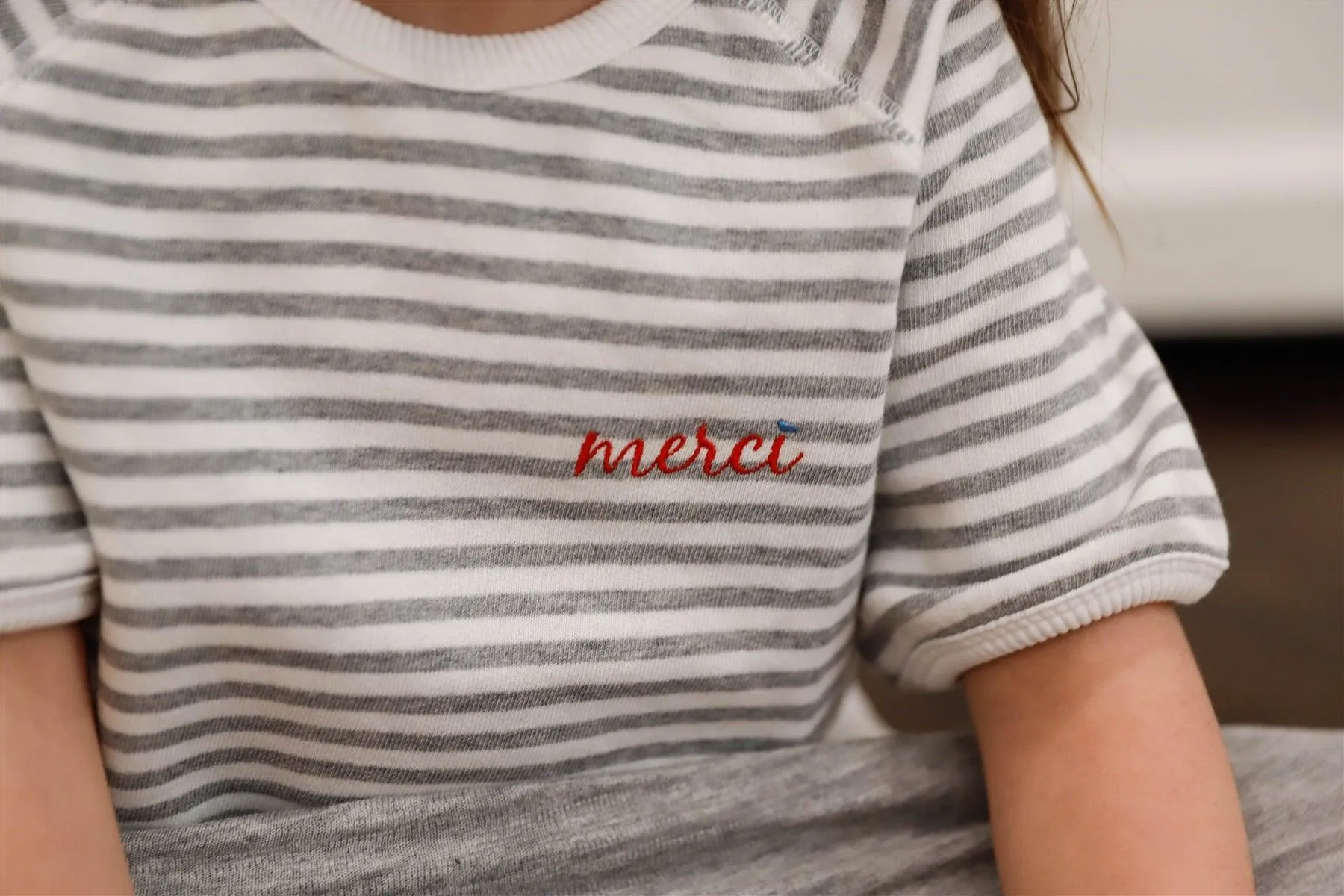 Toddler Little Girls "Merci" Cotton Stripe Short Sleeve Top