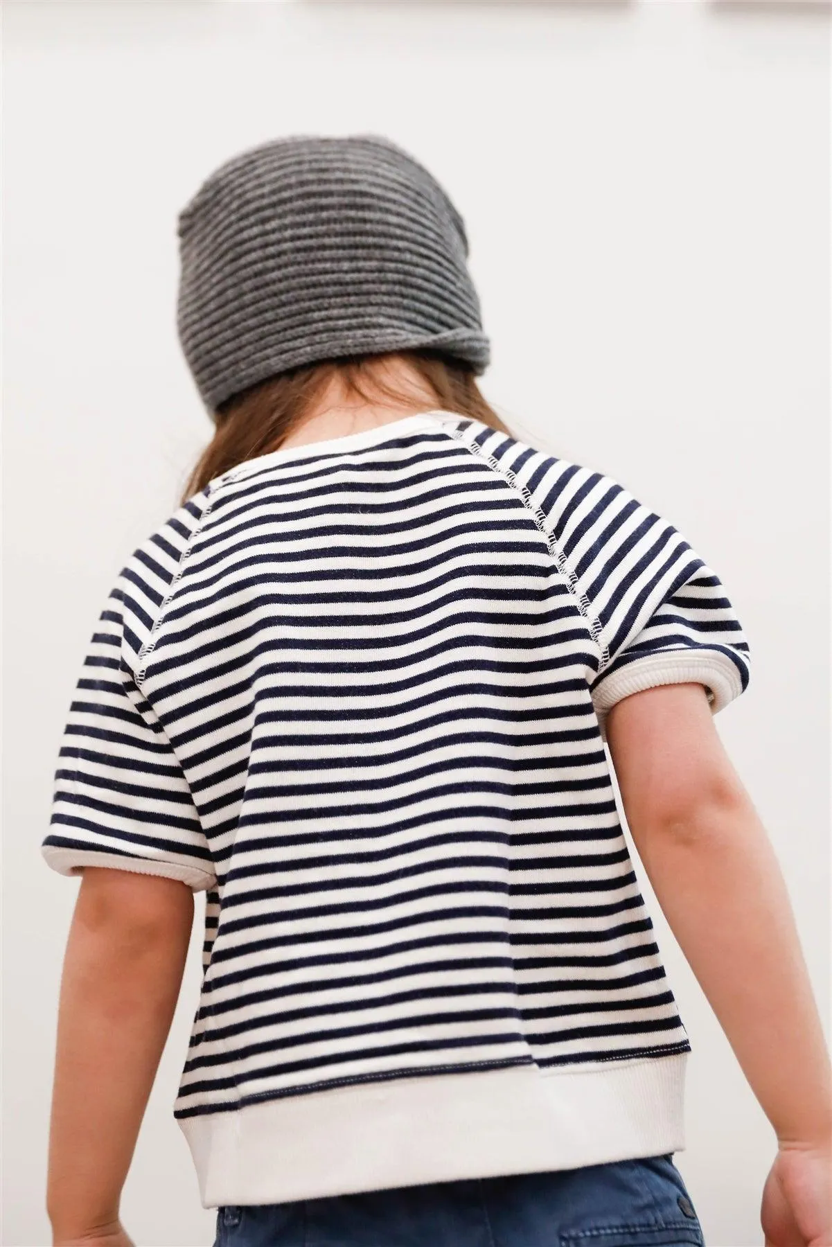 Toddler Little Girls "Merci" Cotton Stripe Short Sleeve Top