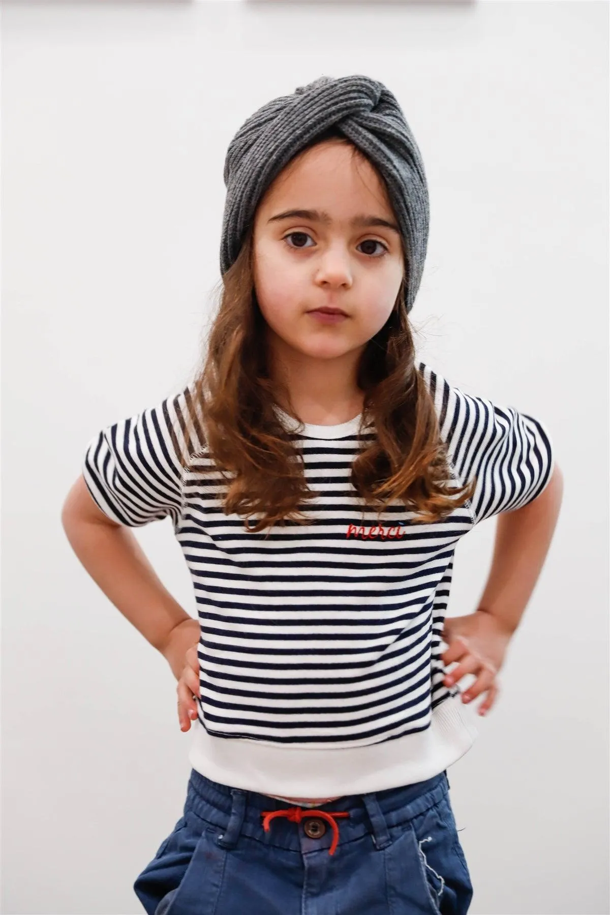 Toddler Little Girls "Merci" Cotton Stripe Short Sleeve Top