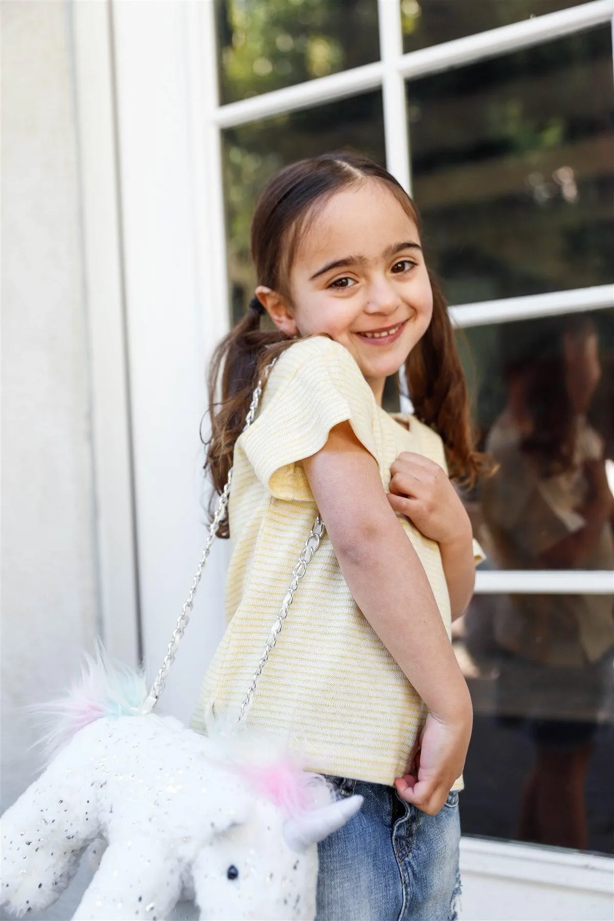 Toddler Little Girls Yellow Stripe "Marin" Side Button Details Top