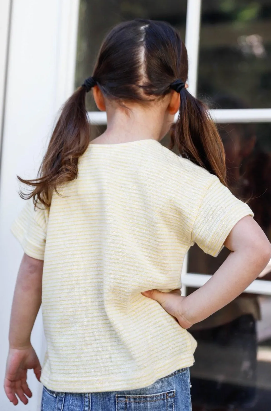 Toddler Little Girls Yellow Stripe "Marin" Side Button Details Top