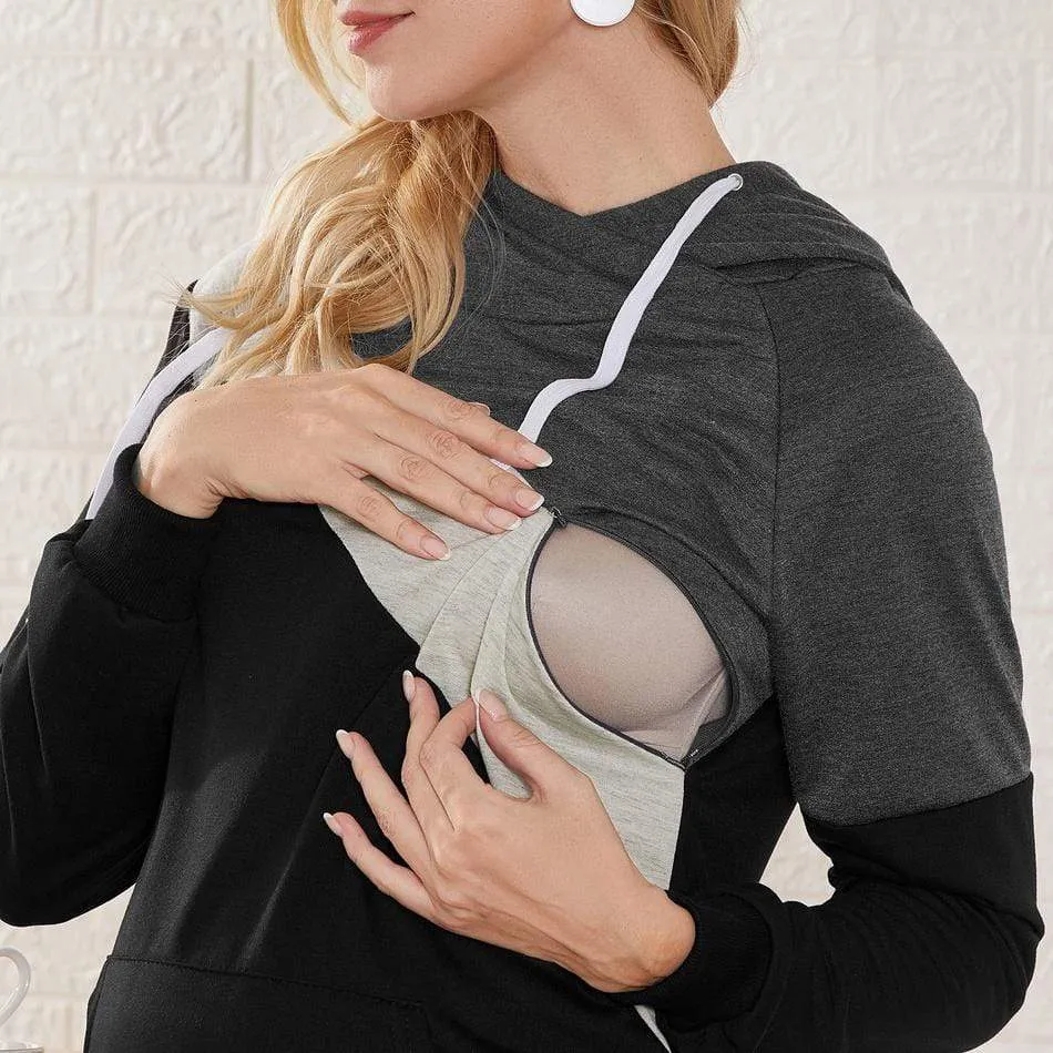 Trendy Contrast Maternity Long-sleeve Hoodie