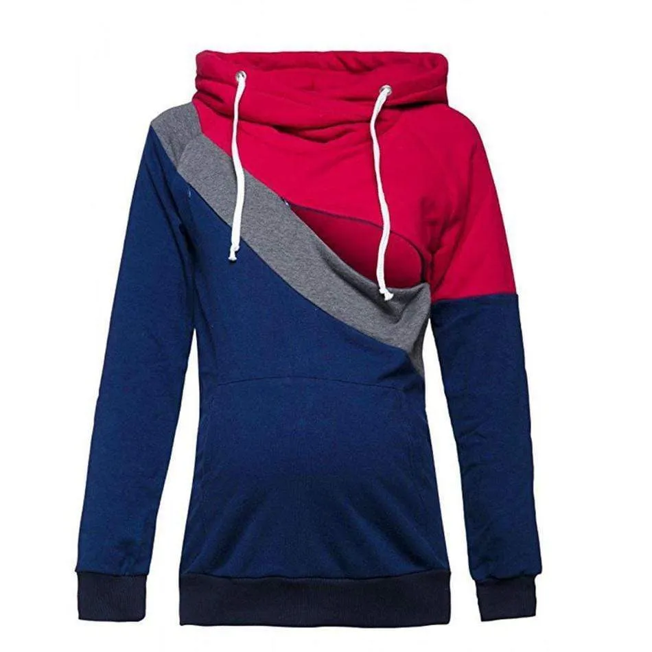 Trendy Contrast Maternity Long-sleeve Hoodie