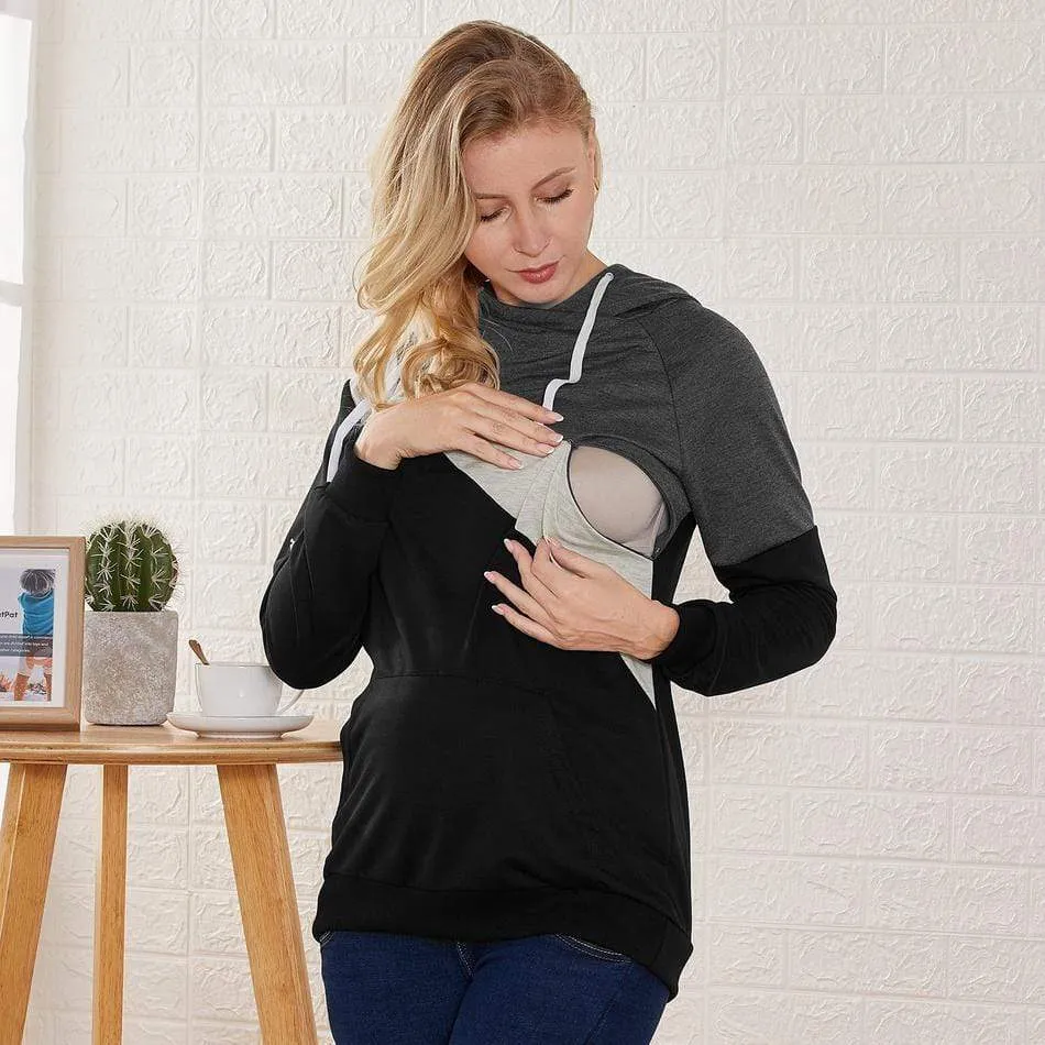 Trendy Contrast Maternity Long-sleeve Hoodie