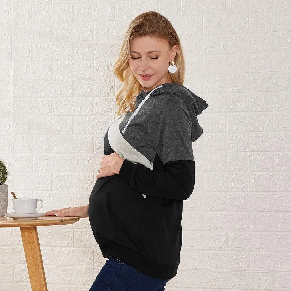 Trendy Contrast Maternity Long-sleeve Hoodie
