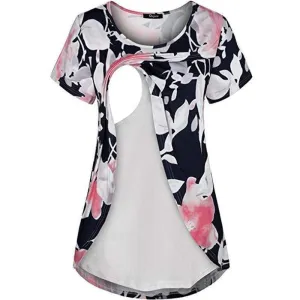 Trendy Floral Print Short-sleeve Nursing Tee