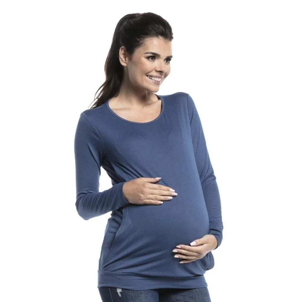Trendy Solid Round Neck Long-sleeve Nursing Tee