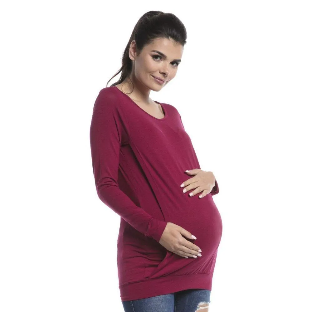 Trendy Solid Round Neck Long-sleeve Nursing Tee