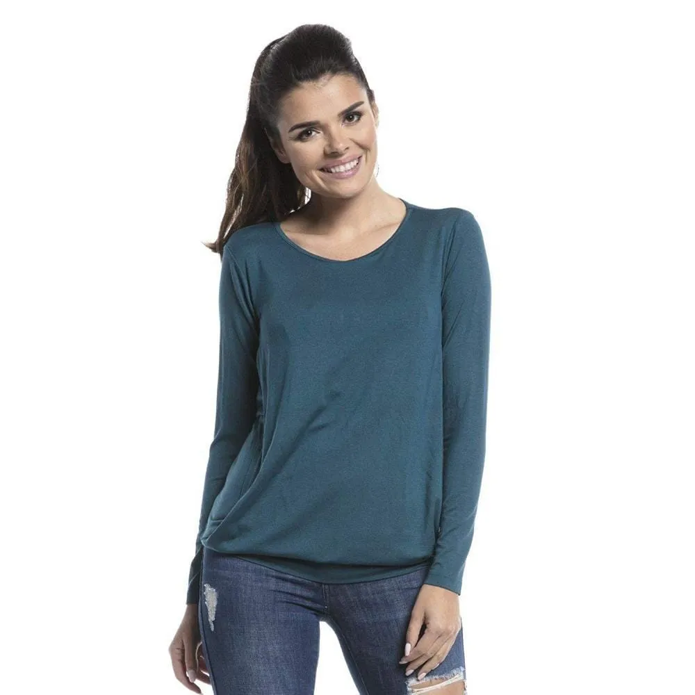 Trendy Solid Round Neck Long-sleeve Nursing Tee