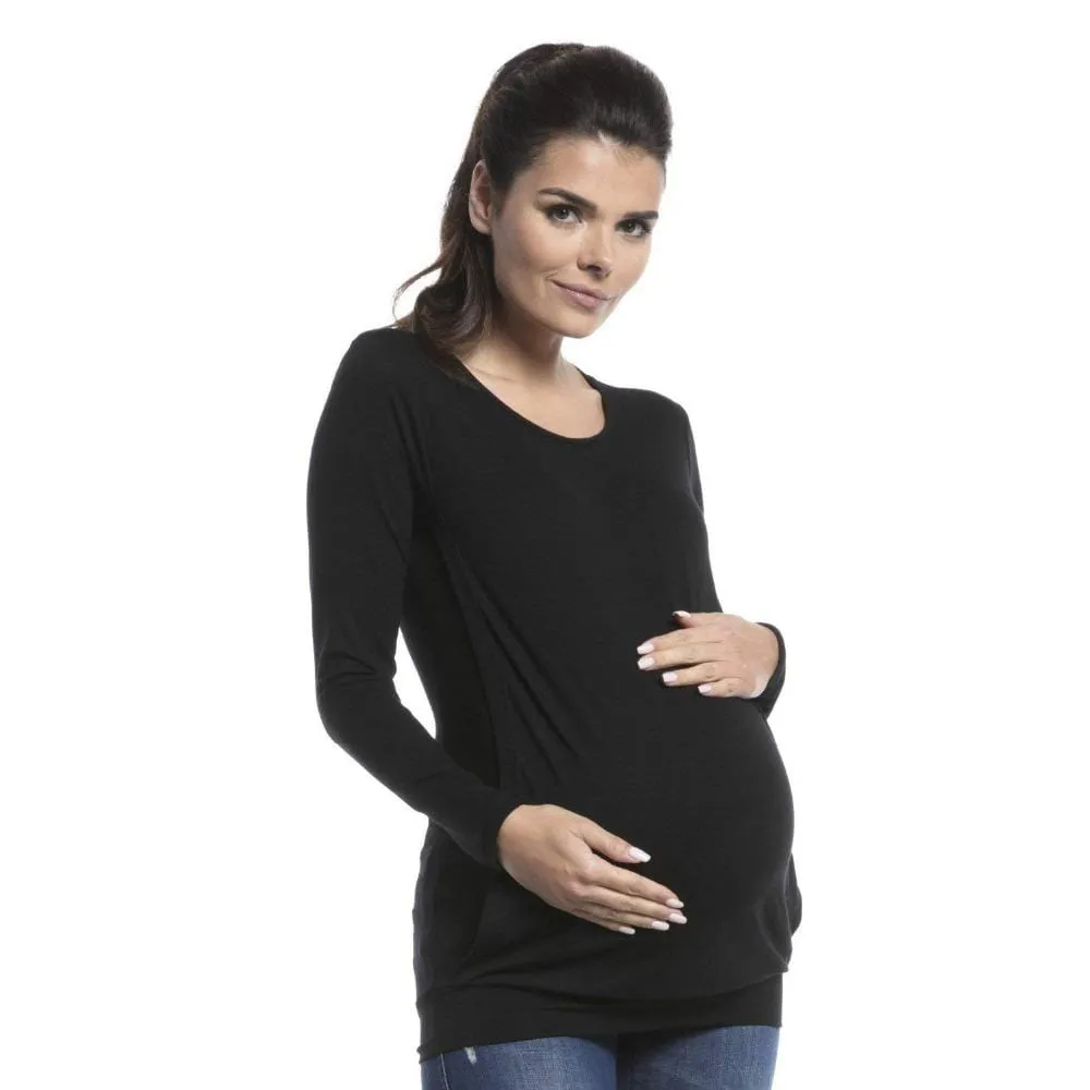 Trendy Solid Round Neck Long-sleeve Nursing Tee
