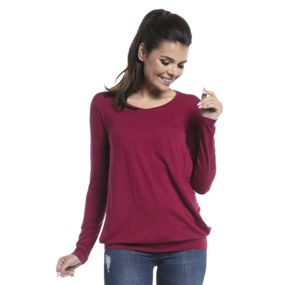 Trendy Solid Round Neck Long-sleeve Nursing Tee
