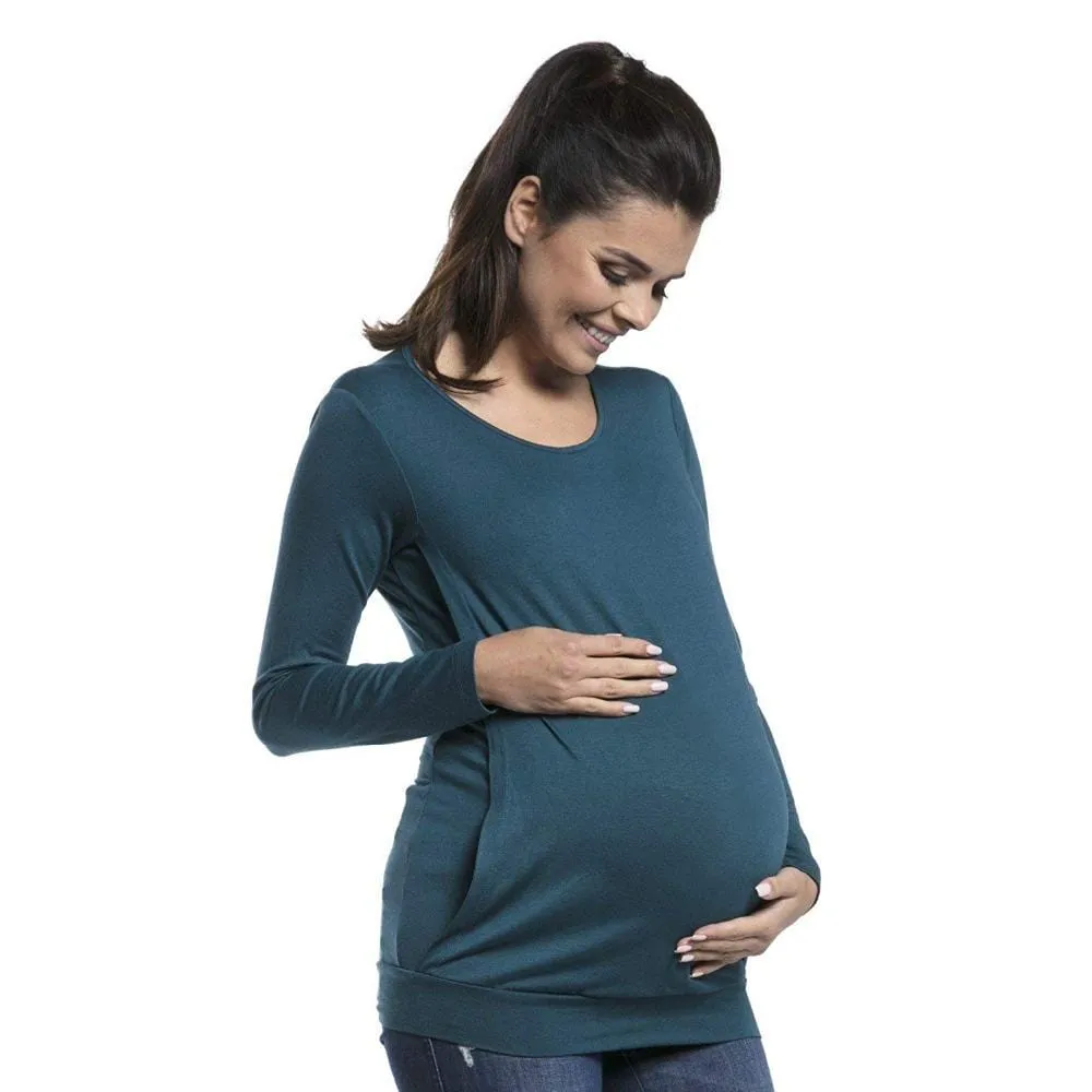 Trendy Solid Round Neck Long-sleeve Nursing Tee