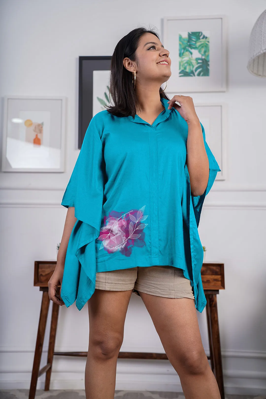 Turquoise Kaftan Top - Abstract Marble