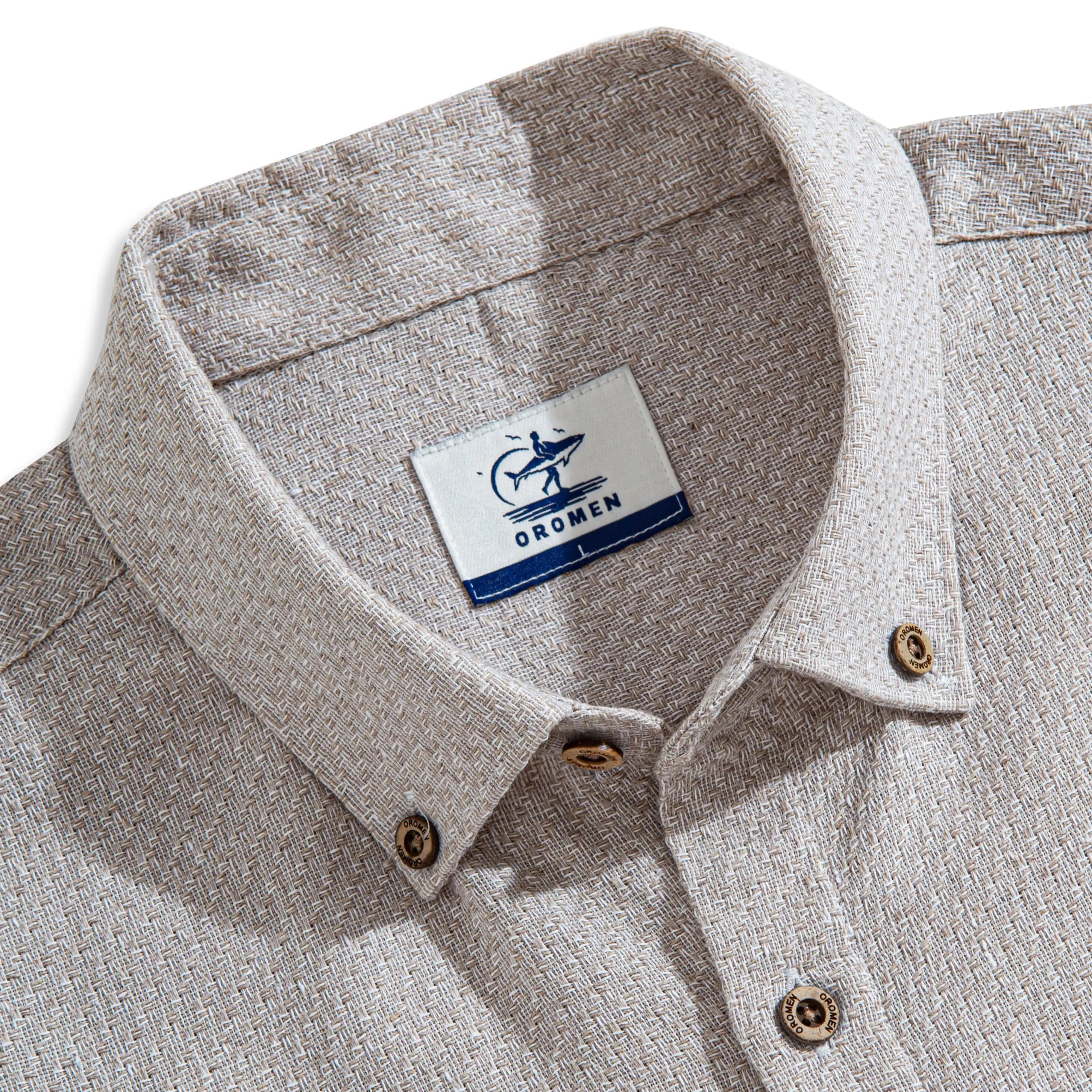 Two-Tone Woven Cotton & Linen Short Sleeve Shirt