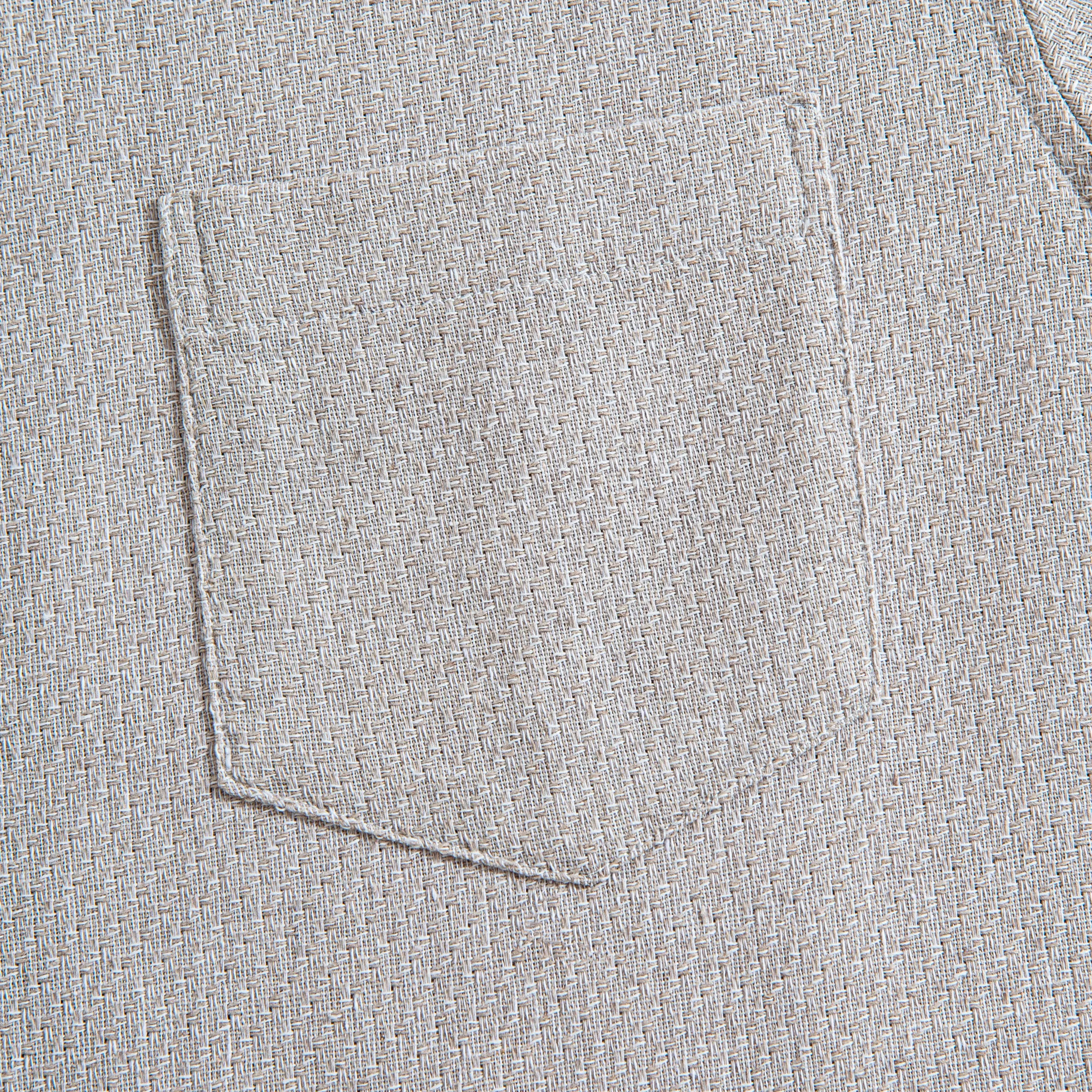 Two-Tone Woven Cotton & Linen Short Sleeve Shirt