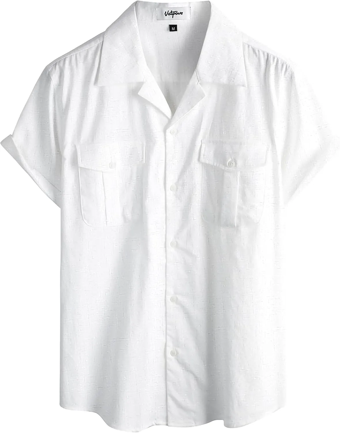 VATPAVE Mens Hawaiian Cotton Linen Shirts Short Sleeve Button Down Summer Shirts Cuban Beach Tops with Pockets