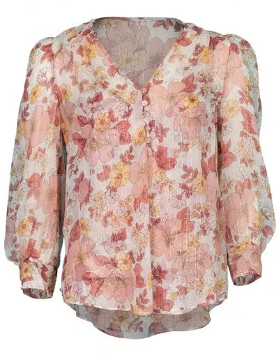 VERONICA BEARD MILAN METALLIC FLORAL PRINT SILK BLEND GEORGETTE BLOUSE