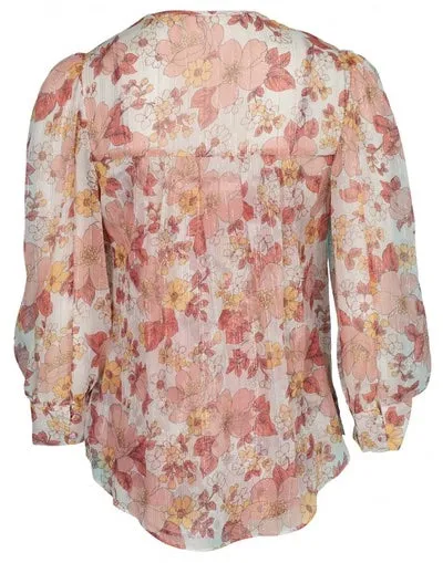 VERONICA BEARD MILAN METALLIC FLORAL PRINT SILK BLEND GEORGETTE BLOUSE