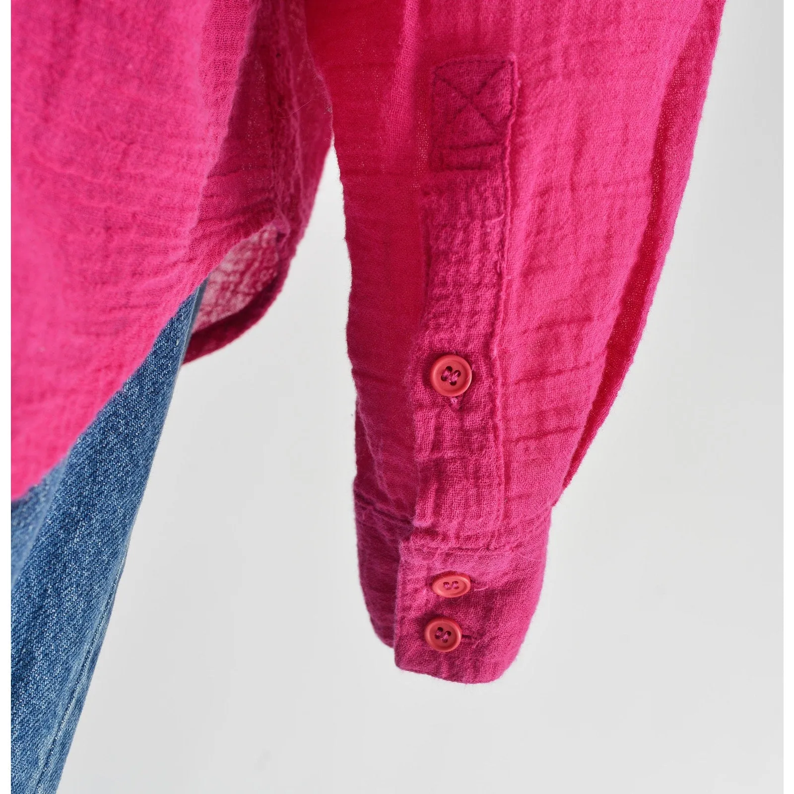 Vintage 80s Pink Cotton Gauze Blouse Collared Button Down Boho Chic Shirt S M