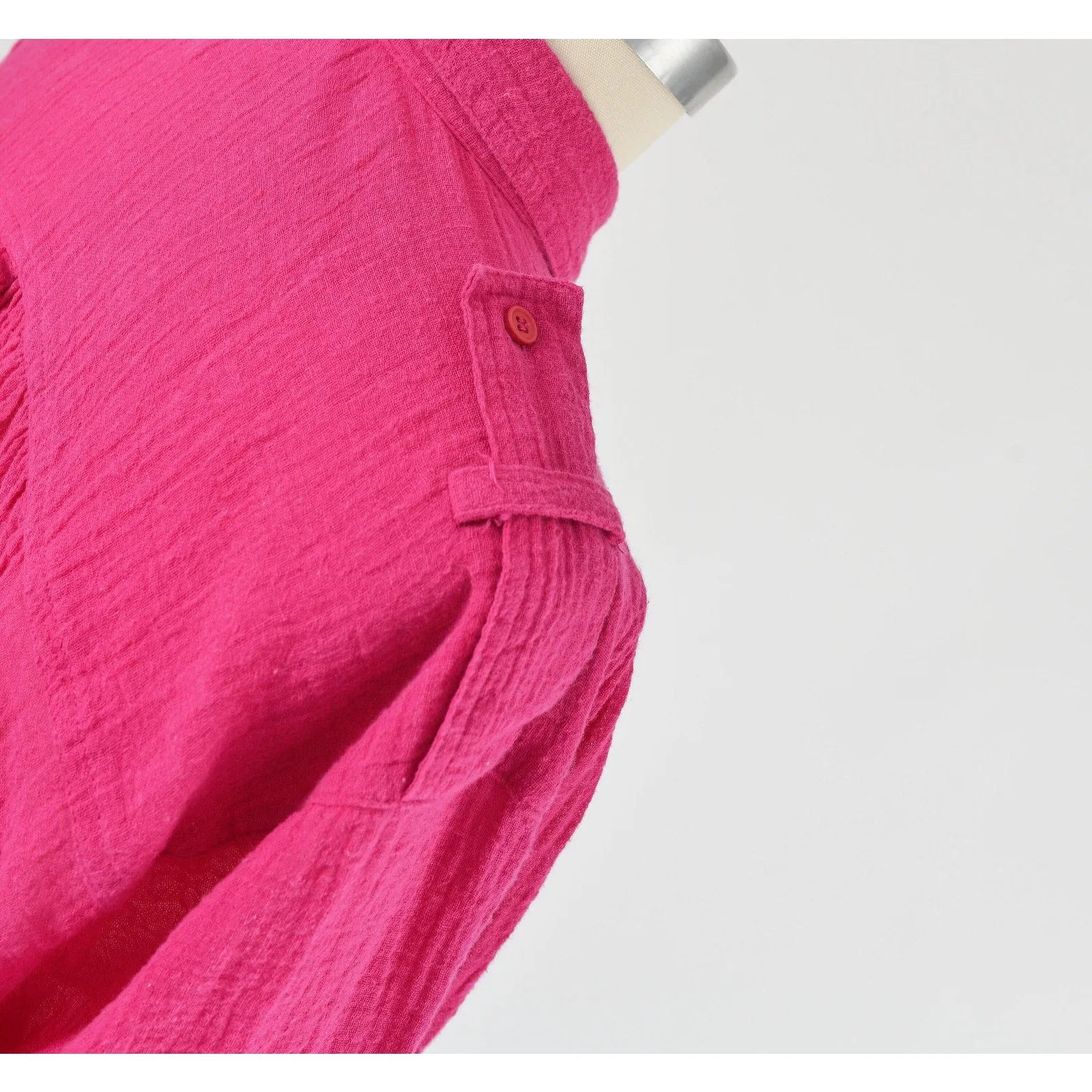 Vintage 80s Pink Cotton Gauze Blouse Collared Button Down Boho Chic Shirt S M