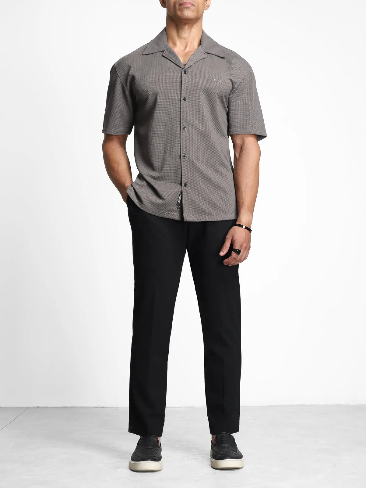 Warm Grey Textured Bowling Shirt