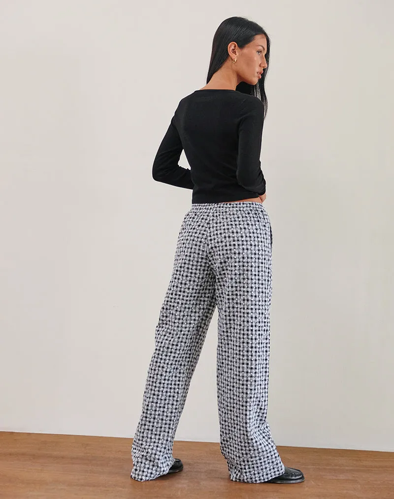 Wasic Wide Leg Linen Trouser in Floral Gingham Black