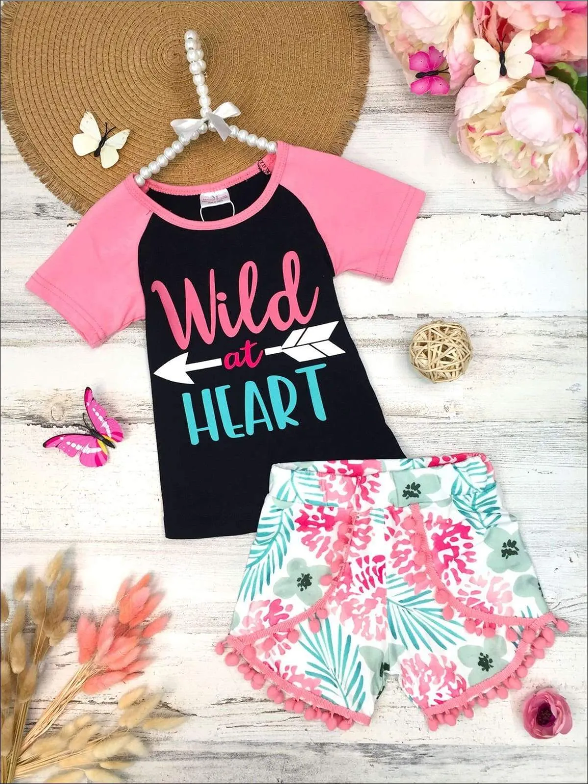 Wild At Heart Floral Pom Pom Shorts Set