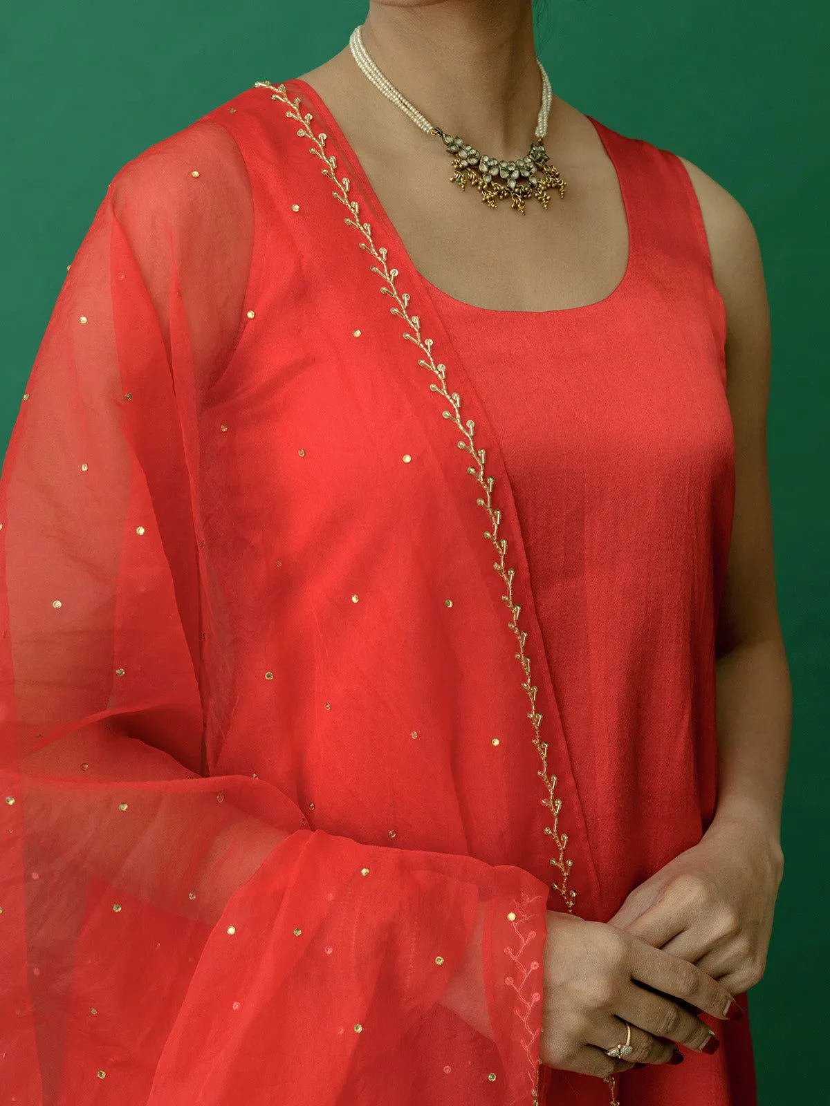 Women Silk Zariwork Roundneck Straightfit Sharara Set Red