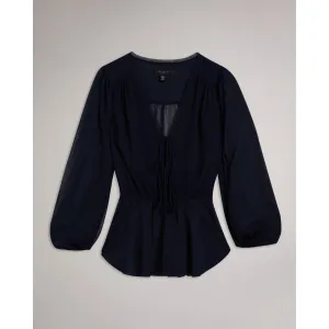 Women Wmb-Frasiah-Tie Front Blouse - Dk-Blue