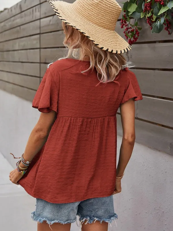Women's Boho Short Sleeve Top with Tassels