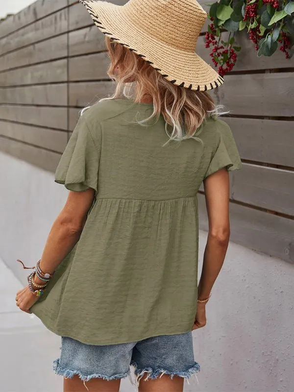 Women's Boho Short Sleeve Top with Tassels